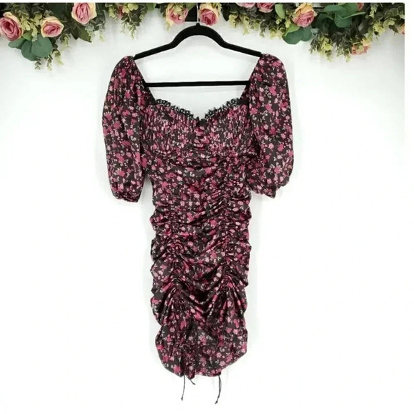 For Love & Lemons Melrose Romantic Ruched Floral Sexy Mini Dress Size Small - Picture 9 of 16